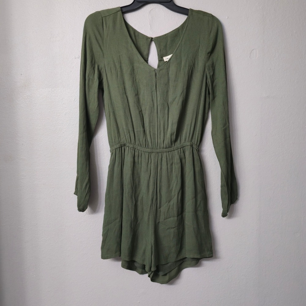 Blu Spero Womens Olive Green Long Sleeve Keyhole Back Romper Medium C6-0322